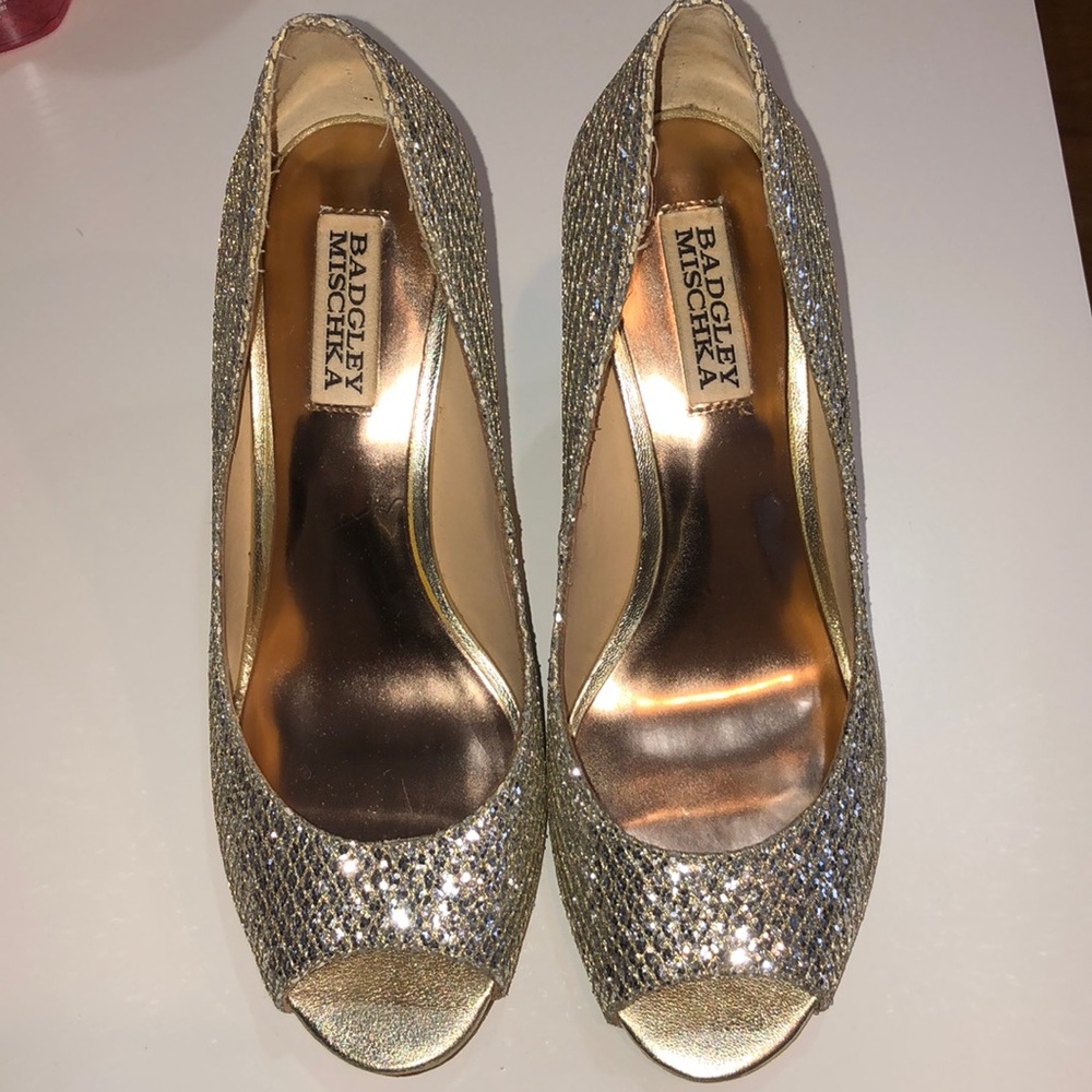 Badgley Mischka sequin wedge shoes